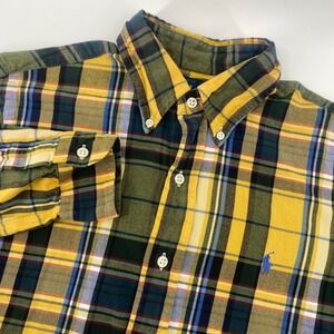 Ralph Lauren Button Down Shirt Mens S Yellow Green Plaid Custom Fit Pony Logo